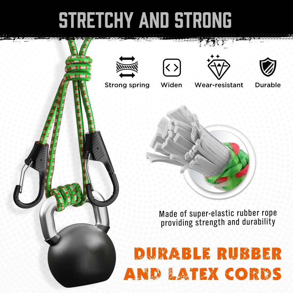 HORUSDY 31-Piece Premium Bungee Cords Assortment Jar, Includes 10”,18”,24”,32”,40” Bungee Cords, 6“ Zip Ties, 8”Canopy/Tarp Ball Ties and Crocodile Mouth Tarp Clips