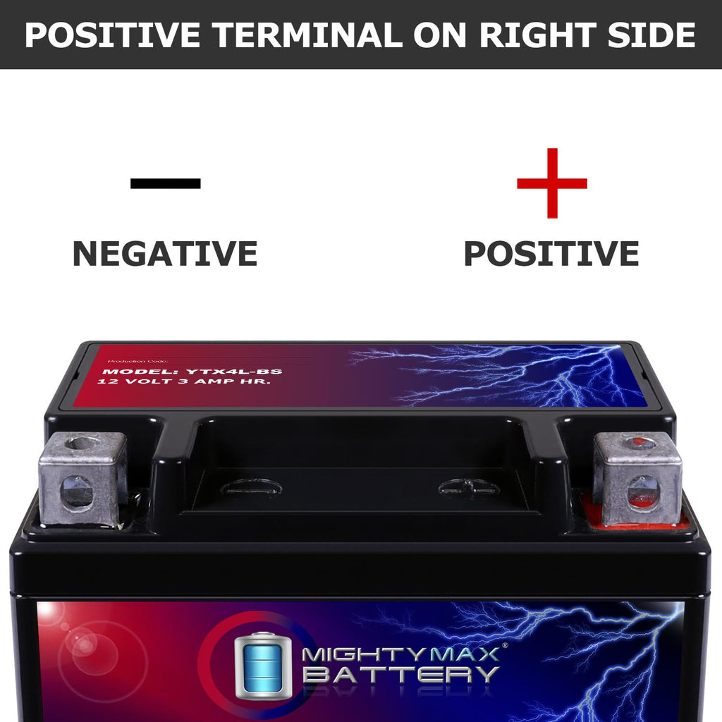 Mighty Max Battery YTX4L-BS - 12 Volt 3 AH, 50 CCA, Rechargeable Maintenance Free SLA AGM Motorcycle Battery