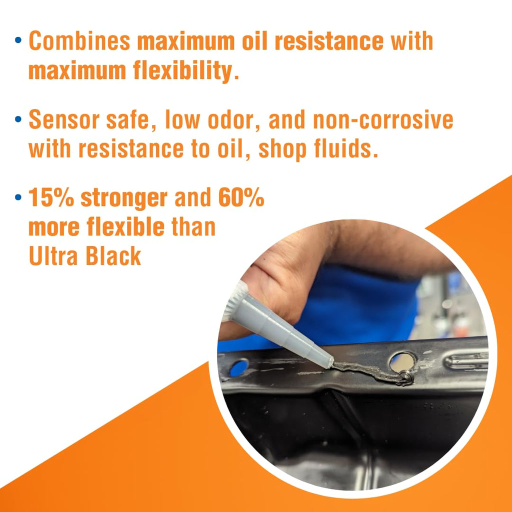 Permatex 82180 Ultra Black Maximum Oil Resistance RTV Silicone Gasket Maker, Sensor Safe and Non-Corrosive, for High Flex and Oil Resistant Applications 3 oz