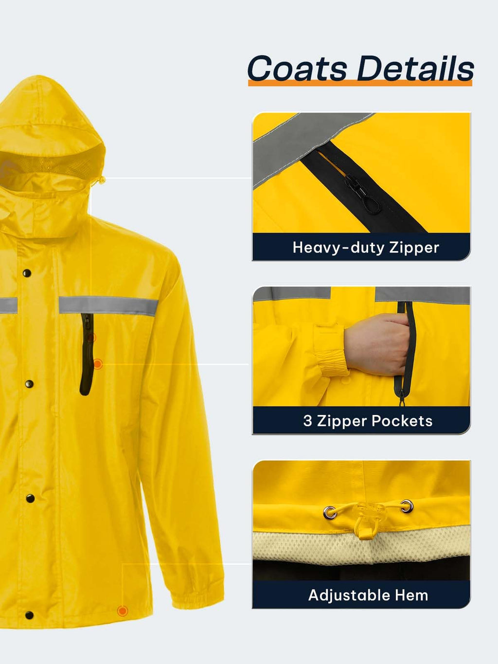 Men's Rain Suit High Visibility Reflective Work Rain Jacket Pants for All Sport Farm Fishing Motorcycle
