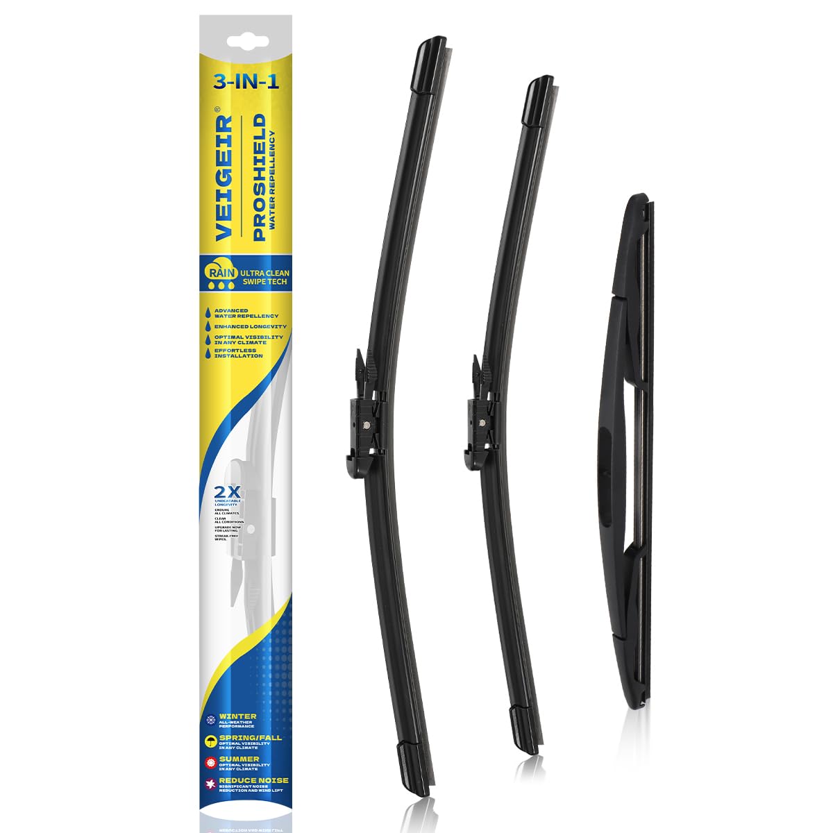 3 Pack Windshield Wiper Blades Compatible with 2007-2017 Jeep Wrangler 2008-2018 Wrangler JK Original Factory Quality Front Rear Wipers Blade Set for My Car - 15" 15" 13"