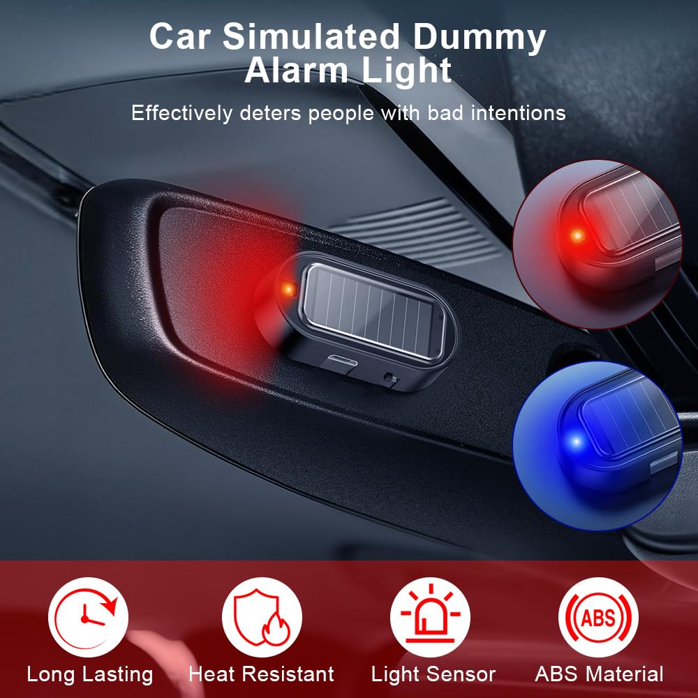 ELECTOP Car Solar Power Simulated Dummy Alarm, Anti-Theft LED Flashing Security, Automotive Warning Safety Light with USB Charging Port, 2PCS (Red)