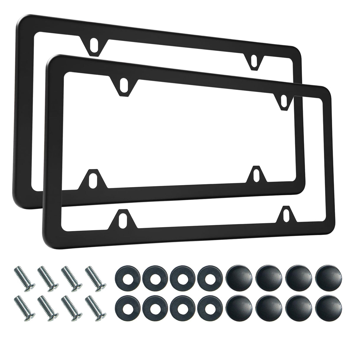2PCS Premium Matte Black License Plate Frames, Solid Rust-Proof Aluminum Holder with 2 Holes, Universal Car Frame for Women and Man, Including Screws, by Lengnoyp.
