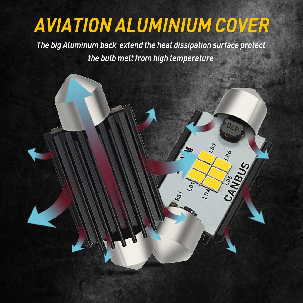 AUXITO 194 LED Bulb 6000K White Dome Light, 168 2825 W5W T10 Wedge 24-SMD 3014 Chipsets Error Free LED Replacement Light for Car Interior LED Dome Map Door License Marker Lights, Pack of 10