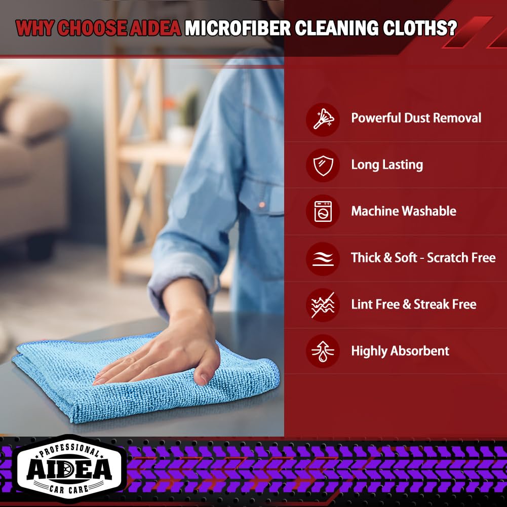 AIDEA Microfiber Cleaning Cloth-50PK, Microfiber Towels for Cars, 12"×12"
