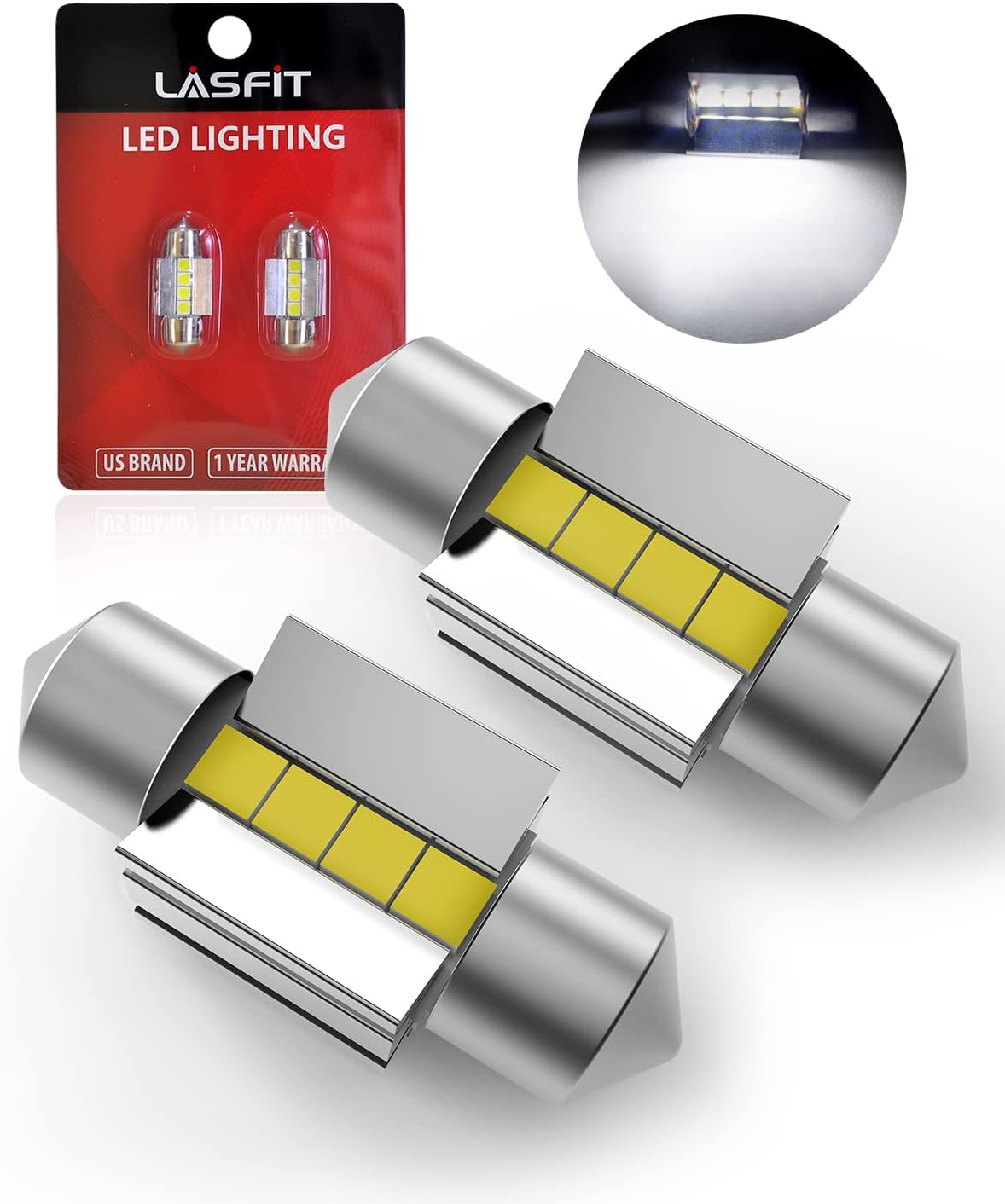 LASFIT 31mm LED bulb Festoon 30MM DE3175 DE3021 6428 DE3022 Error Free 400LM High Bright White for Dome Map Door Interior Door Trunk Lights, Marine LED BULB Navigation Boat Anchor Lights(2pcs)