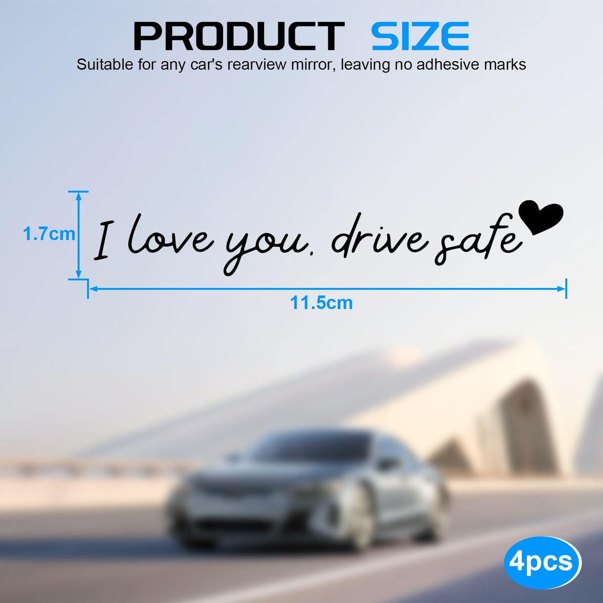 JUSTTOP 4PCS Car Decal,Decorative Rearview Mirror Sticker,I Love You Drive Safe Car Sticker,Auto Sticker and Decal,Car Decor for Women,Car Accessories,Fits Most Vehicles,Direct-Stick(Black&Red)
