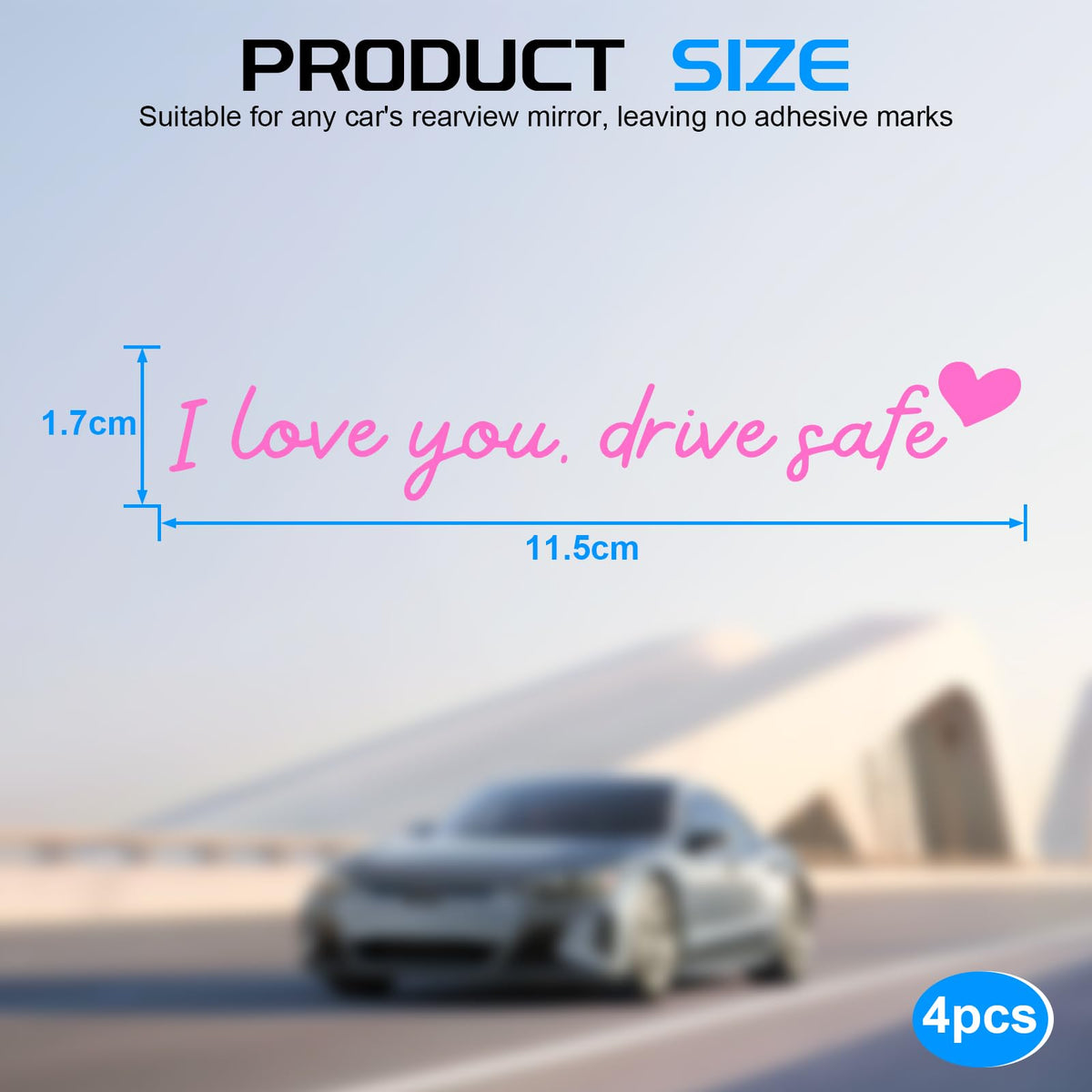 JUSTTOP 4PCS Car Decal,Decorative Rearview Mirror Sticker,I Love You Drive Safe Car Sticker,Auto Sticker and Decal,Car Decor for Women,Car Accessories,Fits Most Vehicles,Direct-Stick(Black&Red)