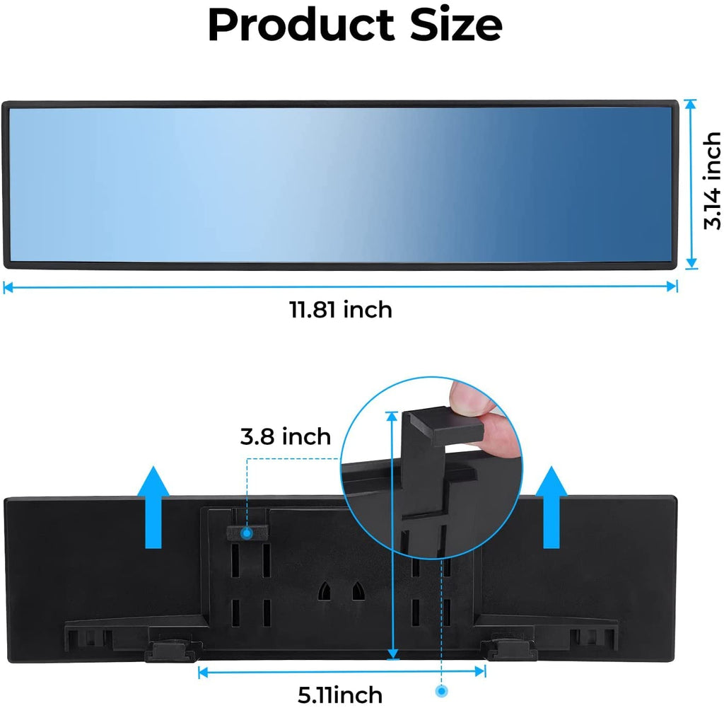 JOYTUTUS Panoramic Rear View Mirror, 12 Inch Wide Angle Clip On Mirror