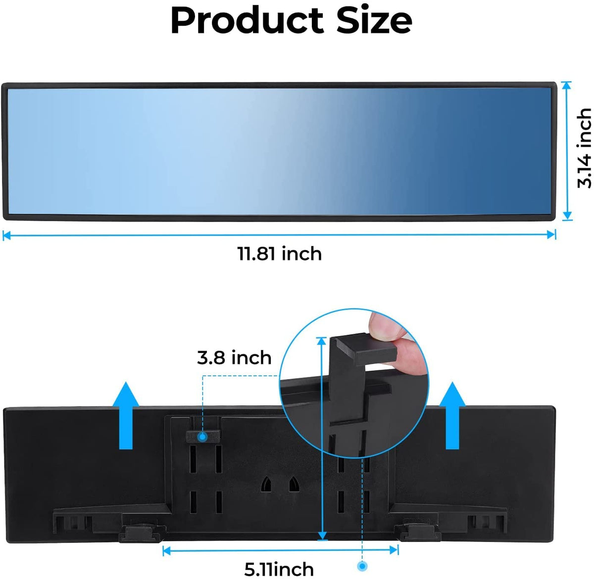 JOYTUTUS Panoramic Rear View Mirror, 12 Inch Wide Angle Clip On Mirror