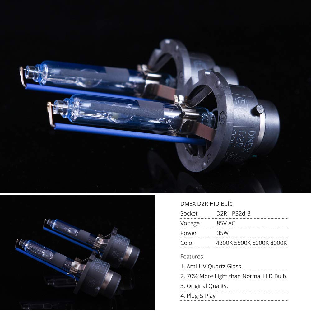 DMEX D2S HID Headlight Bulbs 6000K Cool White Xenon 35W 85122 66240 66040 66240CBI Replacement - Pack of 2 (Not fit Halogen Headlamp)