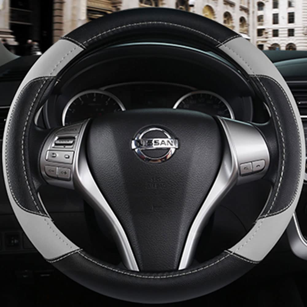 Leather Car Steering Wheel Cover, Universal Fit for Most Cars, Beige
