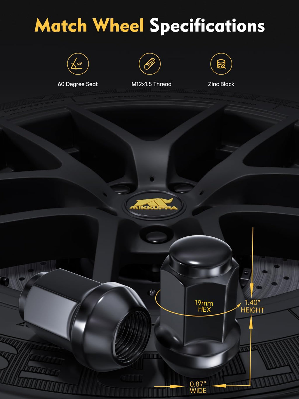 MIKKUPPA M12x1.5 Lug Nuts, Replacement for Ford Honda Aftermarket Wheel