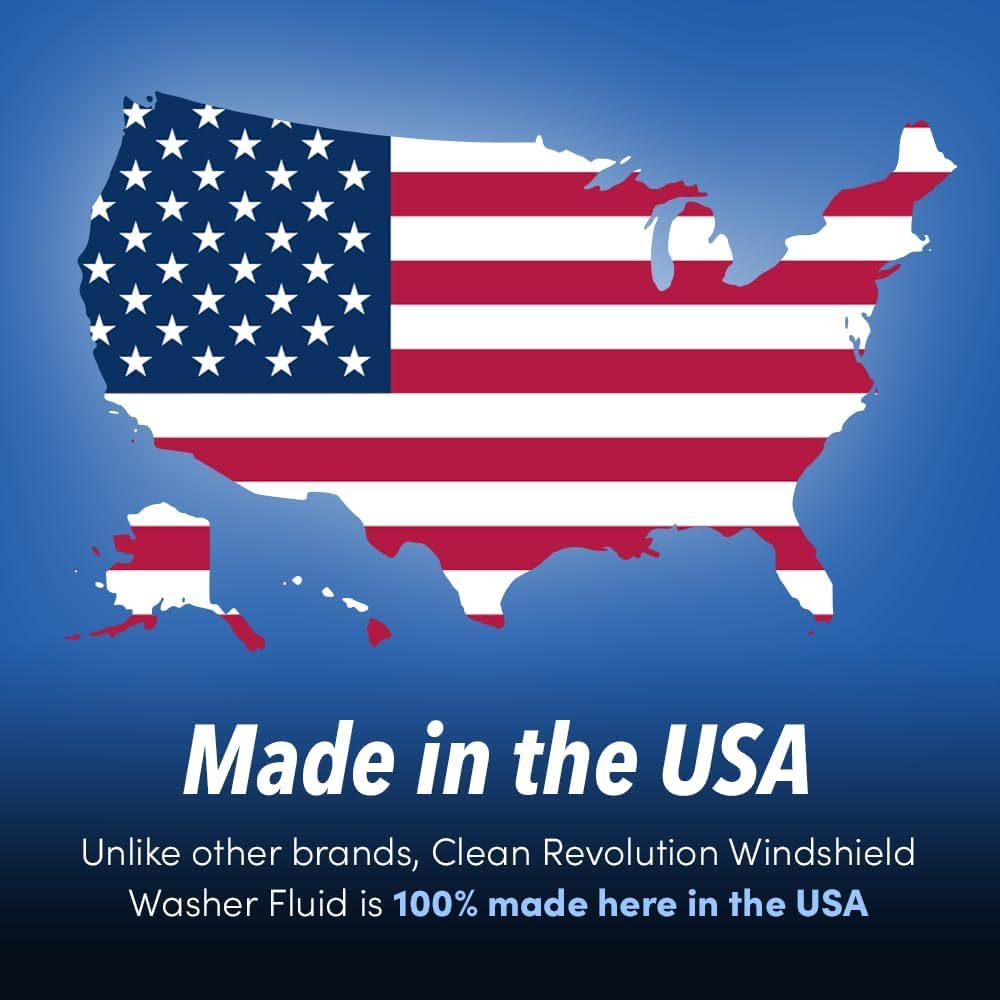 Clean Revolution EV Windshield Washer Fluid, 128oz, 100% Methanol-Free, Winter Ready up to -15F, Compatible with Electric Vehicles & Performance Cars