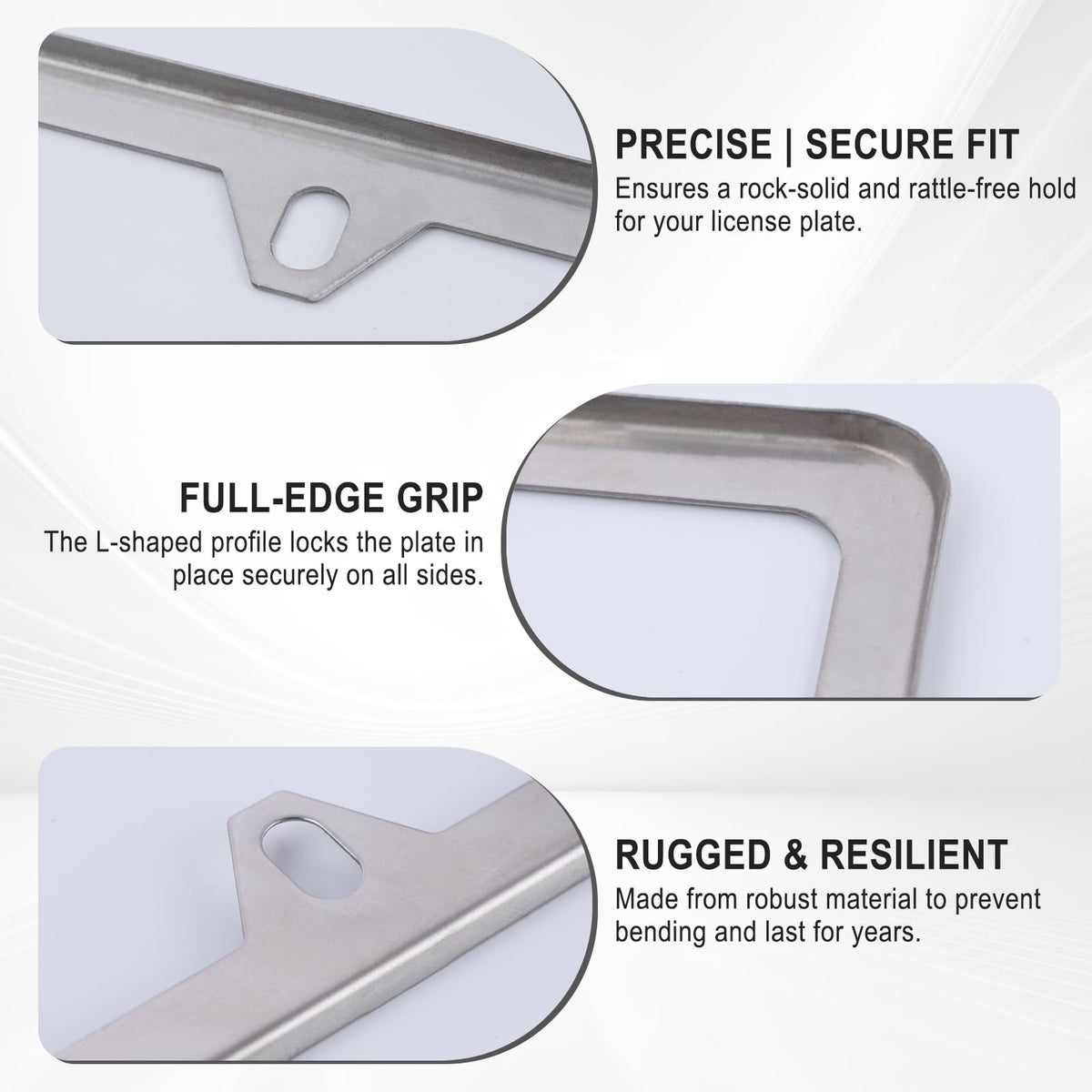 2 Pack Black License Plate Frames - Heavy Duty Stainless Steel Car License Plate Frame with 4 Holes, Rattle Proof Rustproof with Mounting Screws & Caps for Front Rear Cars