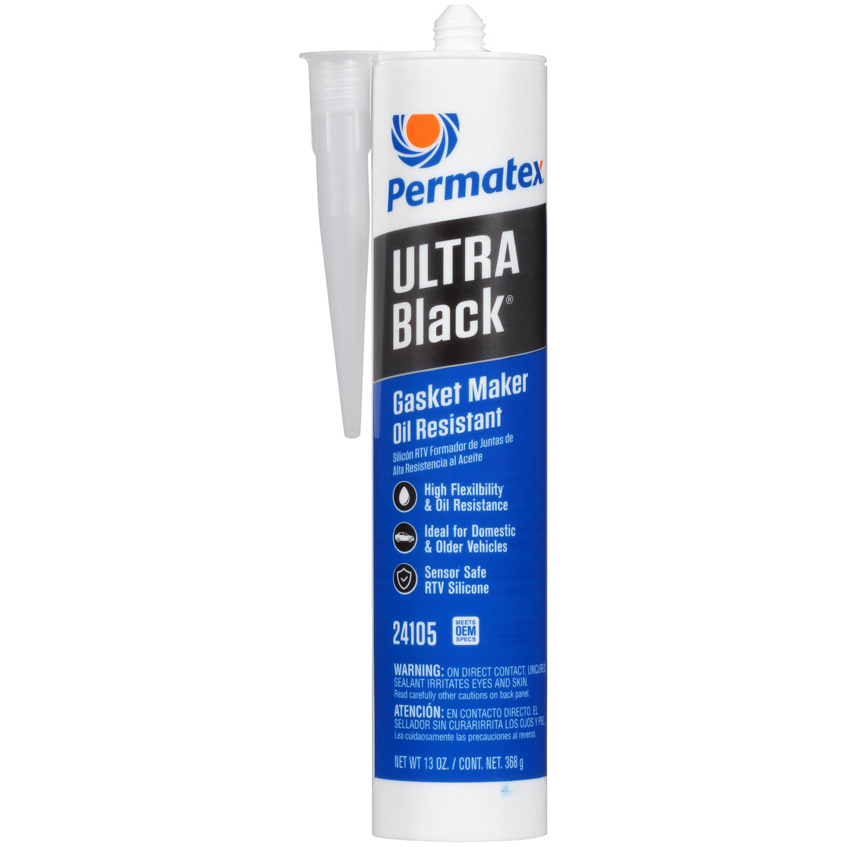 Permatex 82180 Ultra Black Maximum Oil Resistance RTV Silicone Gasket Maker, Sensor Safe and Non-Corrosive, for High Flex and Oil Resistant Applications 3 oz
