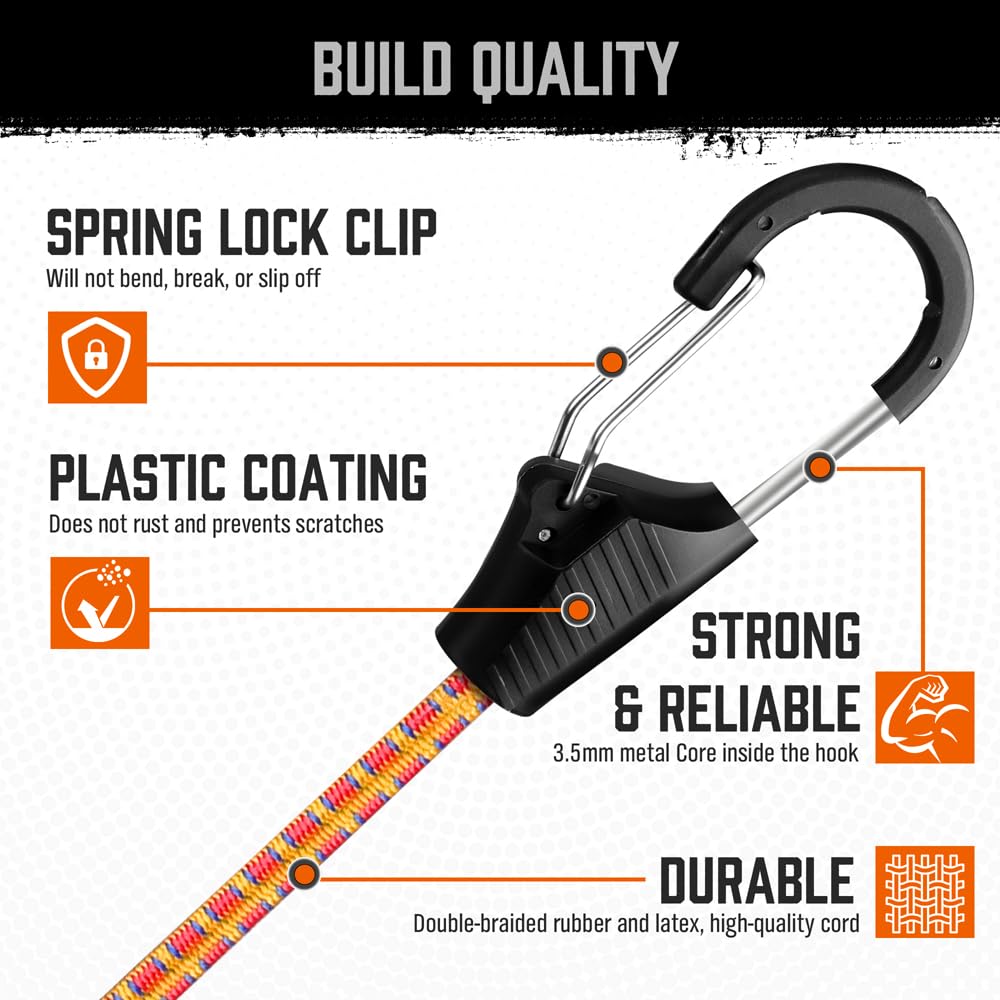 HORUSDY 31-Piece Premium Bungee Cords Assortment Jar, Includes 10”,18”,24”,32”,40” Bungee Cords, 6“ Zip Ties, 8”Canopy/Tarp Ball Ties and Crocodile Mouth Tarp Clips