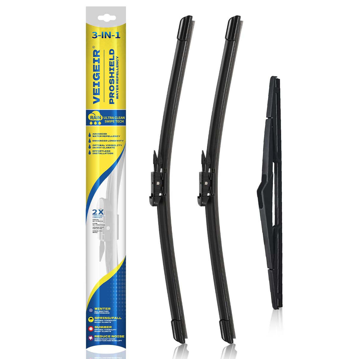 3 Pack Windshield Wiper Blades Compatible with 2007-2017 Jeep Wrangler 2008-2018 Wrangler JK Original Factory Quality Front Rear Wipers Blade Set for My Car - 15" 15" 13"