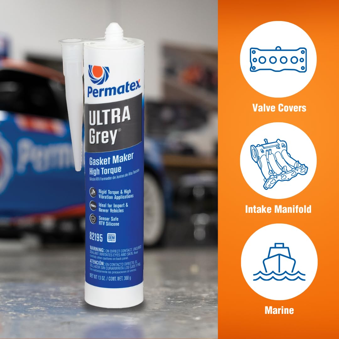 Permatex 82194 Ultra Grey Rigid High-Torque RTV Silicone Gasket Maker, 3.0 oz.