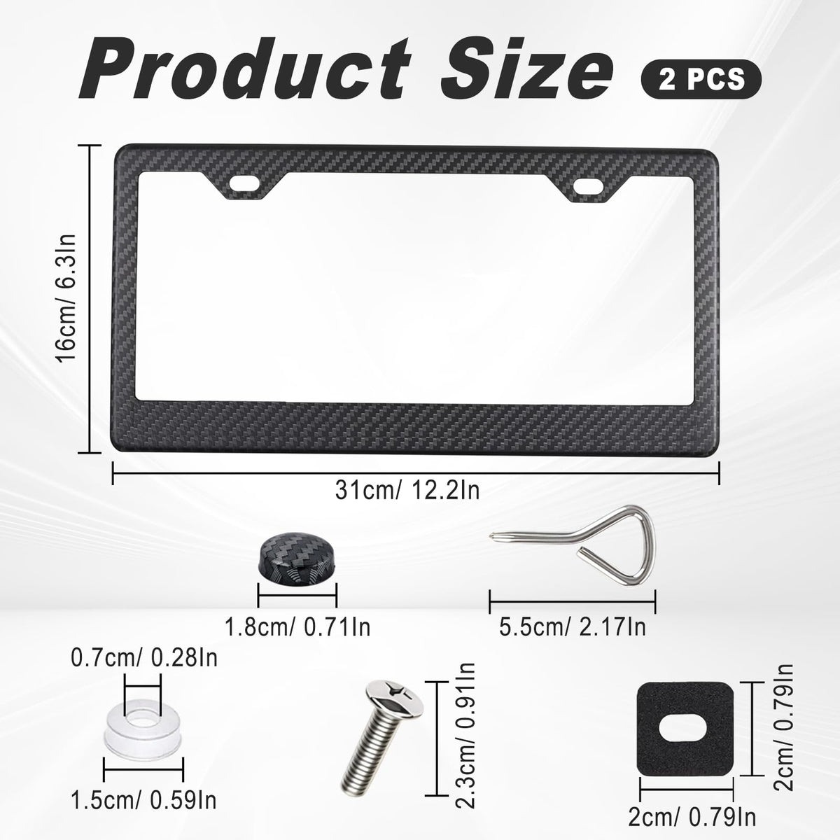 2 Pack Black License Plate Frames - Heavy Duty Stainless Steel Car License Plate Frame with 4 Holes, Rattle Proof Rustproof with Mounting Screws & Caps for Front Rear Cars