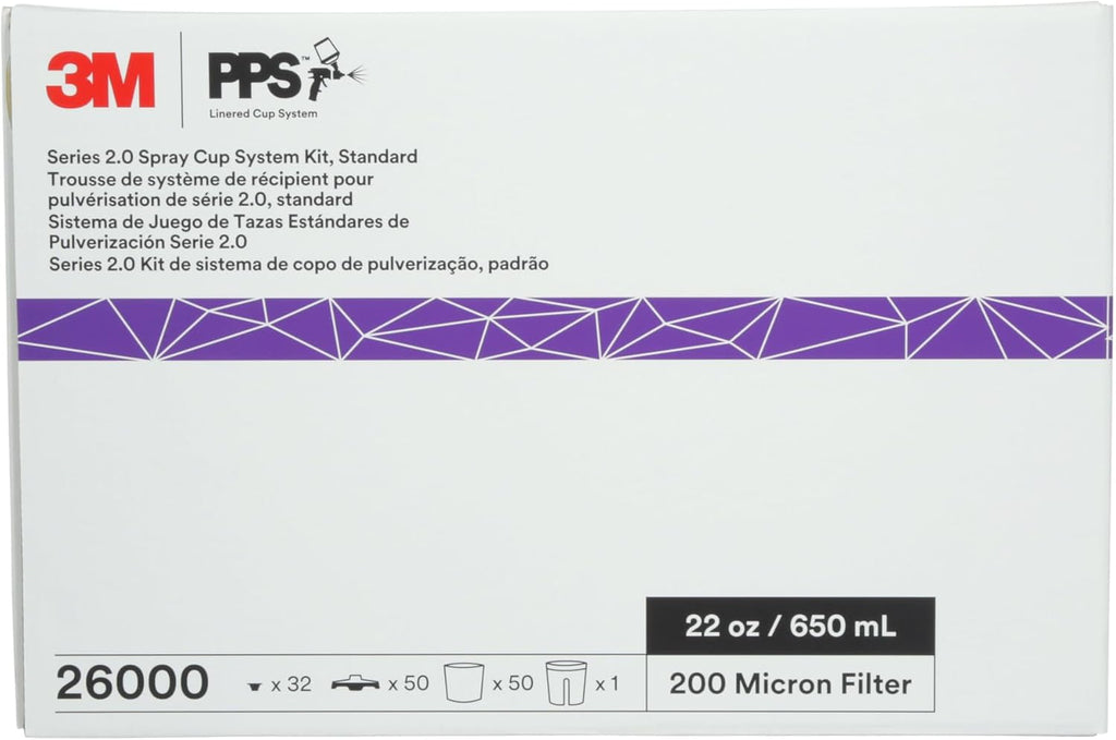 3M 26000 PPS 2.0 Spray Gun Cup, Lids and Liners Kit, Standard, 200-Micron Filter, 22 Ounces, BLACK,SILVER