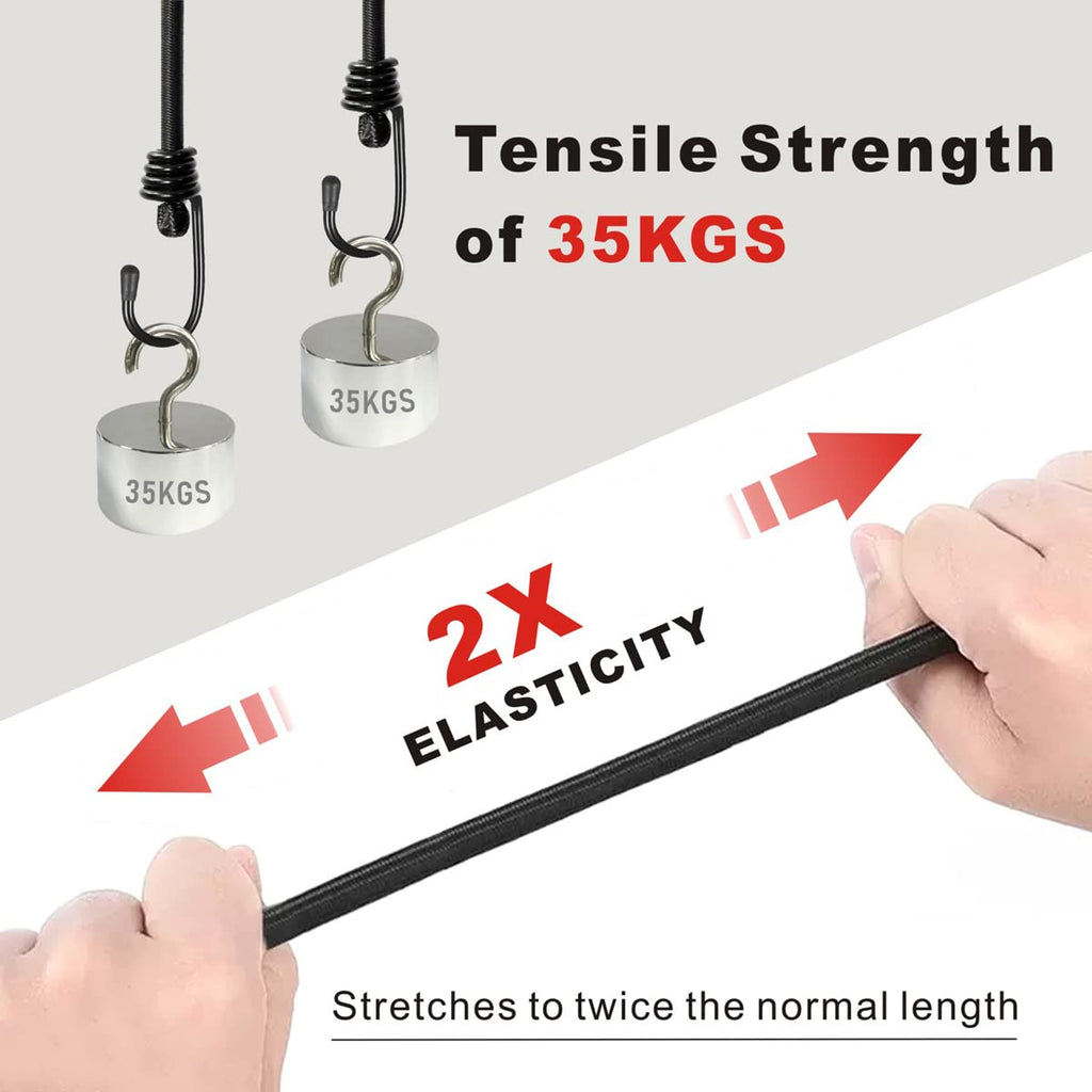 BEXSLE Bungee Cords with Hooks, Heavy Duty Outdoor Elastic Bungee Straps，No Odour Industrial Grade Bungee Rope for Securing Tarps, Luggage, Tents, Bikes or Garden Tidying 24inch 4Pcs (Black)