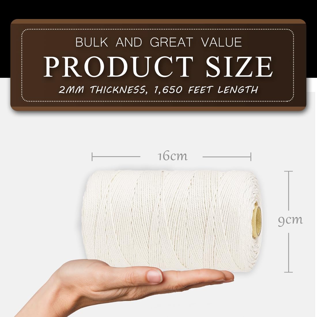 SMART&CASUAL 600 Feet 2mm Cotton Butcher Twine String Soft Food Safe for Cooking Craft Baker Kitchen Meat Turkey Sausage Roasting Gift Wrapping Gardening Crocheting Knitting