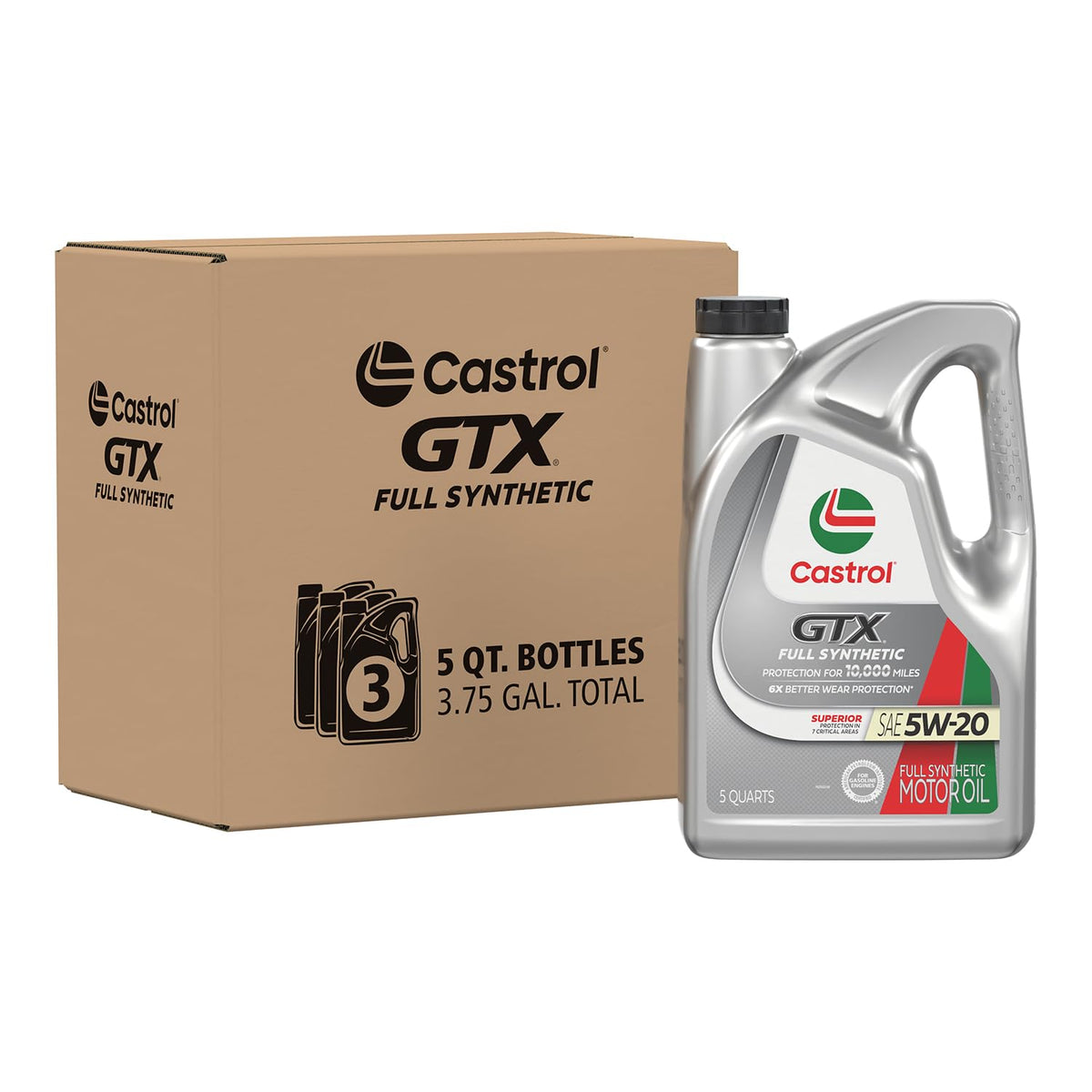 Castrol GTX Full Synthetic 5W-20 Motor Oil, 5 Quarts