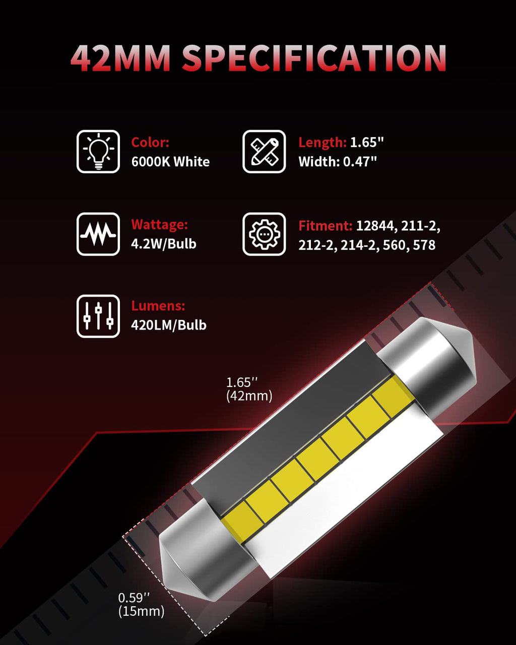 LASFIT 31mm LED bulb Festoon 30MM DE3175 DE3021 6428 DE3022 Error Free 400LM High Bright White for Dome Map Door Interior Door Trunk Lights, Marine LED BULB Navigation Boat Anchor Lights(2pcs)