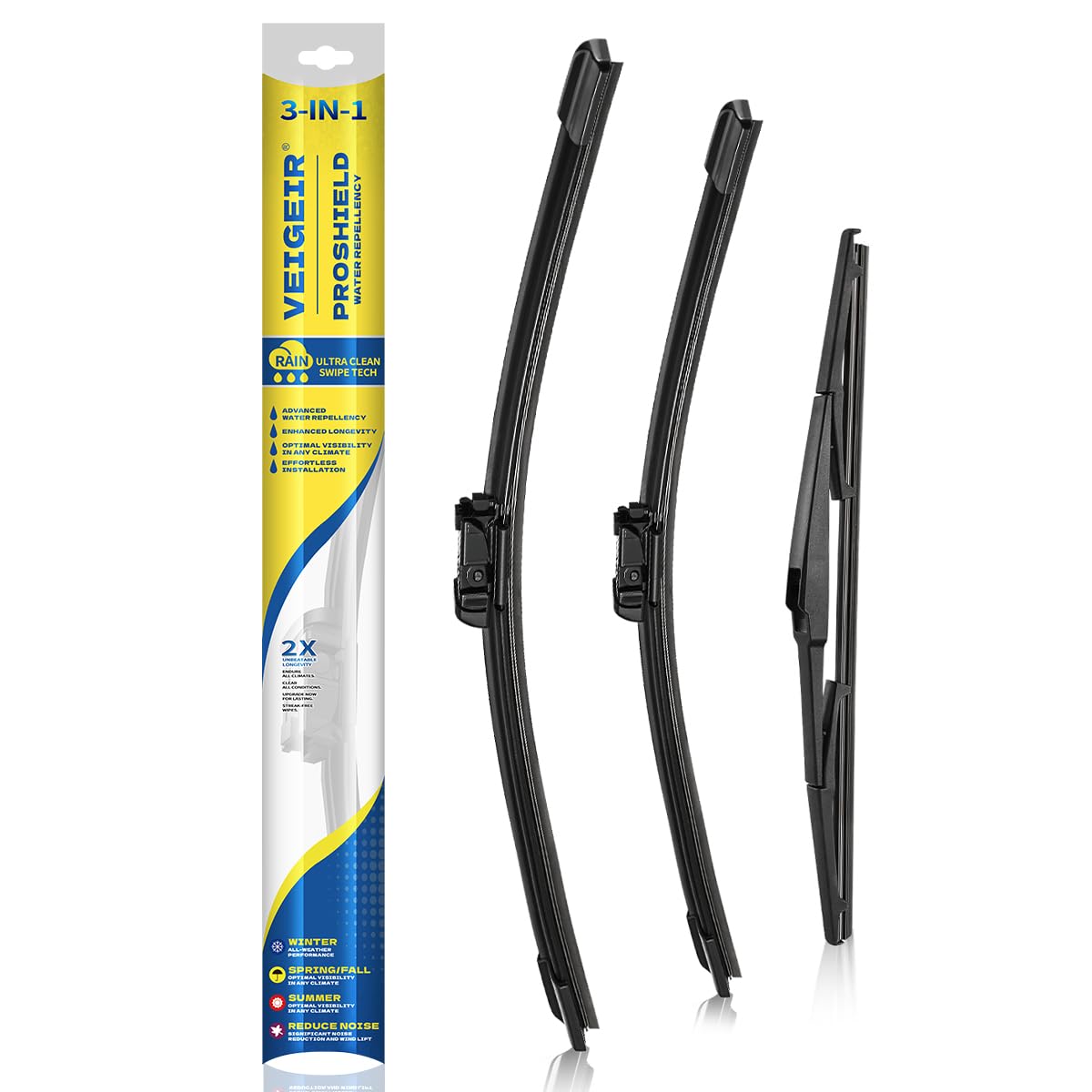 3 Pack Windshield Wiper Blades Compatible with 2007-2017 Jeep Wrangler 2008-2018 Wrangler JK Original Factory Quality Front Rear Wipers Blade Set for My Car - 15" 15" 13"