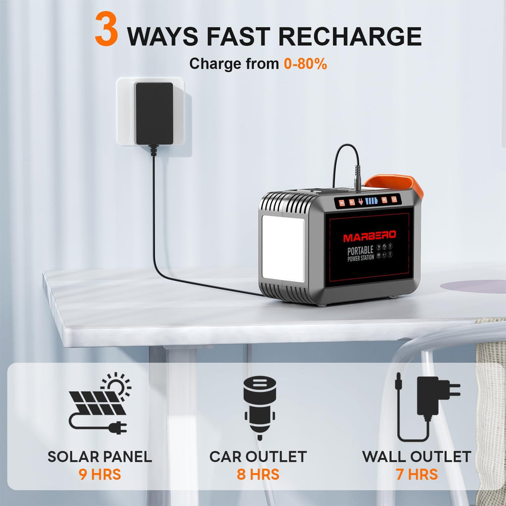 MARBERO Portable Power Station 88Wh, 120W Surge, Solar Generator 24,000mAh