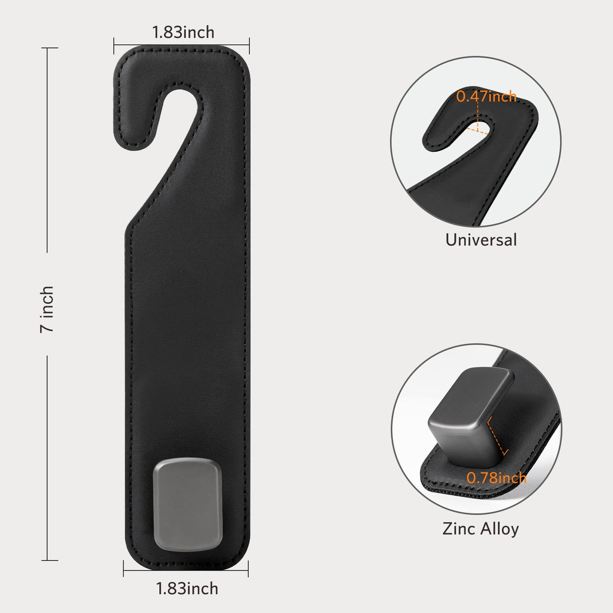 CoBak Purse Hook for Car - Universal Premium Stitched Leather and Aluminum-Magnesium Alloy Double Car Seat Back Storage Hook for Purses, Handbags, Bags (2 Pack),Black