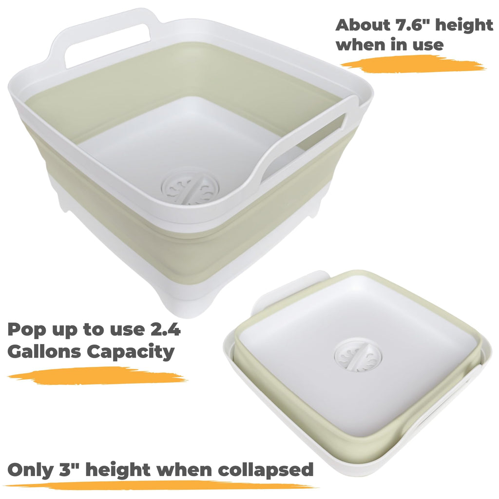 GIMWA 2.4Gal Collapsible Dish Basin with Drain Plug, Baby Bottle Wash Basin