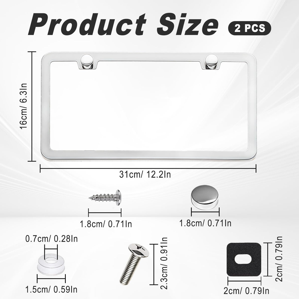 2 Pack Black License Plate Frames - Heavy Duty Stainless Steel Car License Plate Frame with 4 Holes, Rattle Proof Rustproof with Mounting Screws & Caps for Front Rear Cars