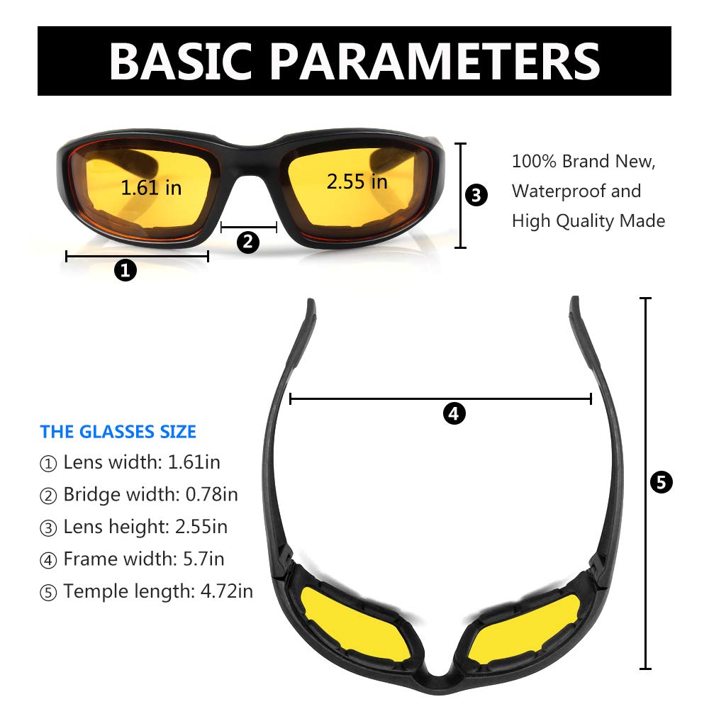 3 Pair Motorcycle Riding Glasses Padding Goggles UV Protection Dustproof Windproof Motorcycle Sunglasses for Outdoor Actives