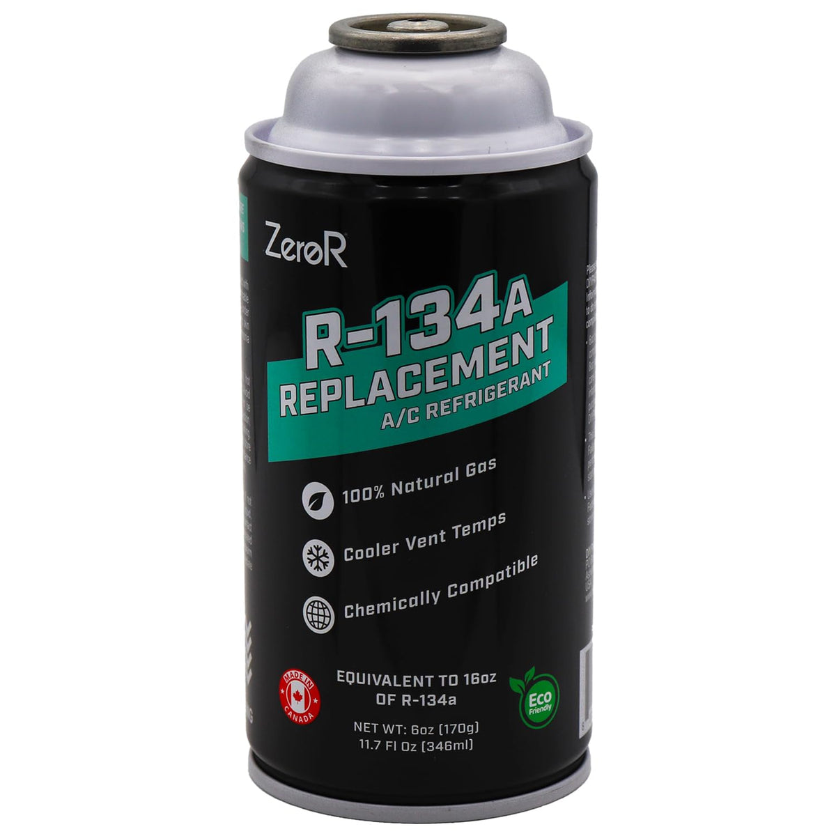 ZeroR AC Refrigerant R134a Replacement - Eco-Friendly, 100% Natural Hydrocarbon Gas - Compatible and Easy to Install with R134a A/C Recharge Systems - 3 Cans (6oz Each)