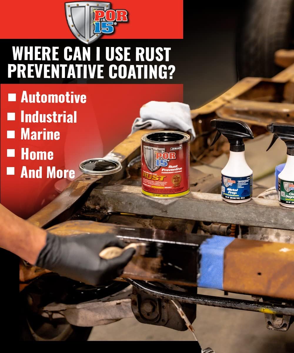 POR-15 Rust Preventive Coating — Non-Porous Protective Barrier, 32 fl oz, Semi-Gloss Black