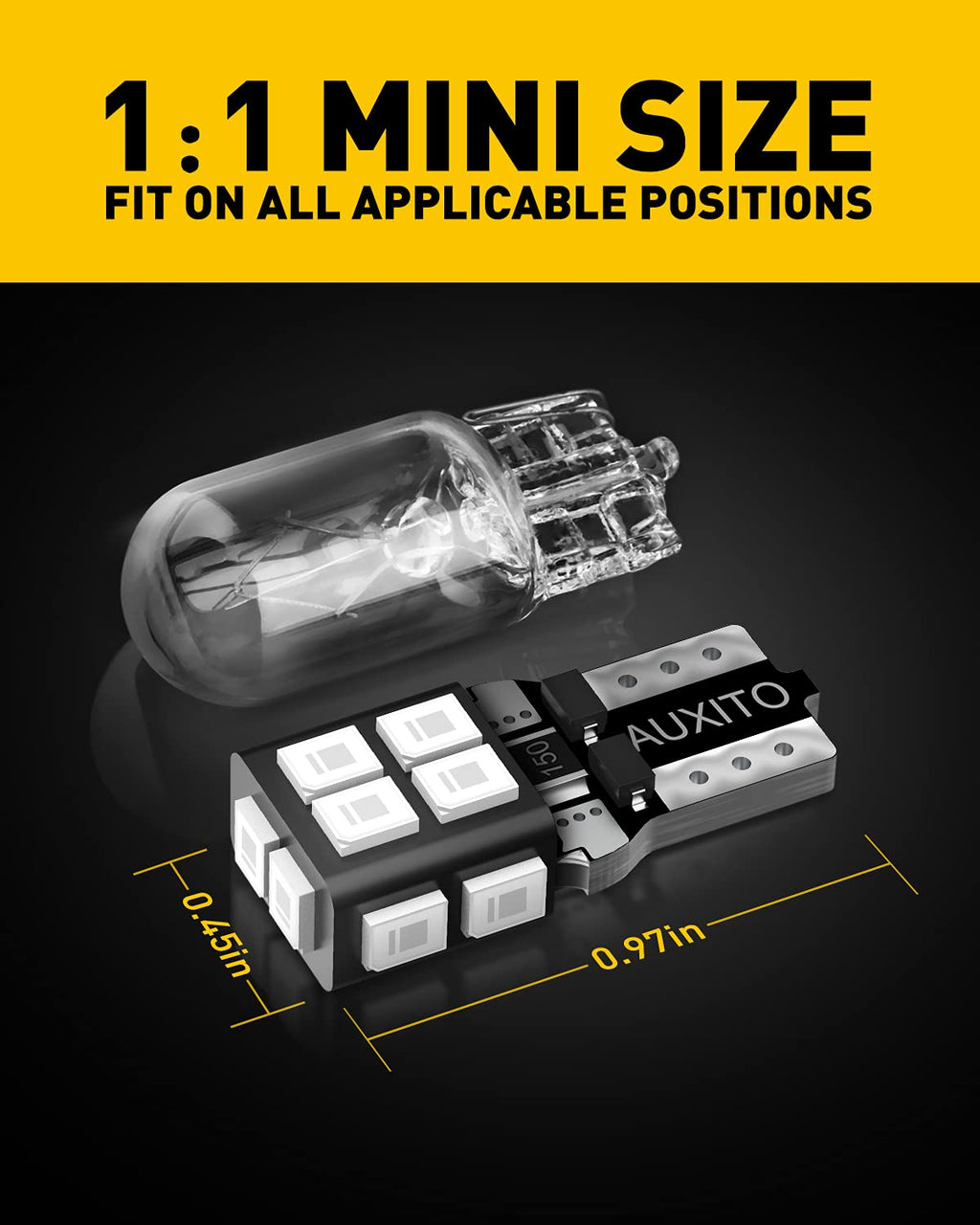 AUXITO 194 LED Bulb 6000K White 168 2825 W5W T10 Wedge 14-SMD Interior Car Bulbs Replacement for Dome Map Door Courtesy Trunk License Plate Parking Lights, 10 PCS