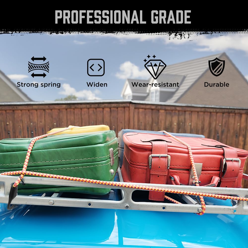 HORUSDY 31-Piece Premium Bungee Cords Assortment Jar, Includes 10”,18”,24”,32”,40” Bungee Cords, 6“ Zip Ties, 8”Canopy/Tarp Ball Ties and Crocodile Mouth Tarp Clips