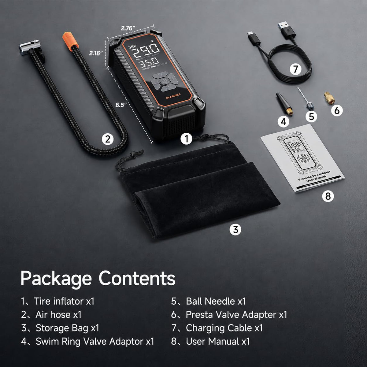 OlarHike Tire Inflator Portable Air Compressor,Dual Power-3*2000mAh &12V DC