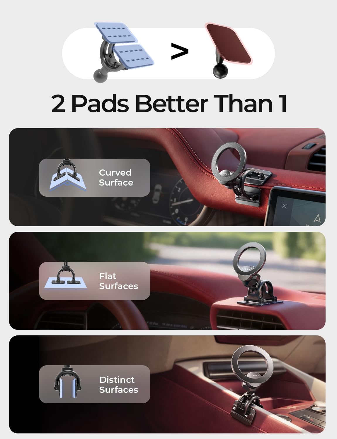 LISEN for MagSafe Car Phone Mount for iPhone 18 Pro Max, Magnet Magnetic Phone Holders for Your Car 2-in-1 Vent Dashboard Magnet Cell Phones Holder Mounts fit iPhone 18 Pro Max 17 16 15 14 13 12