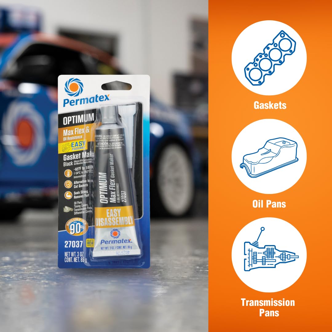 Permatex 82180 Ultra Black Maximum Oil Resistance RTV Silicone Gasket Maker, Sensor Safe and Non-Corrosive, for High Flex and Oil Resistant Applications 3 oz