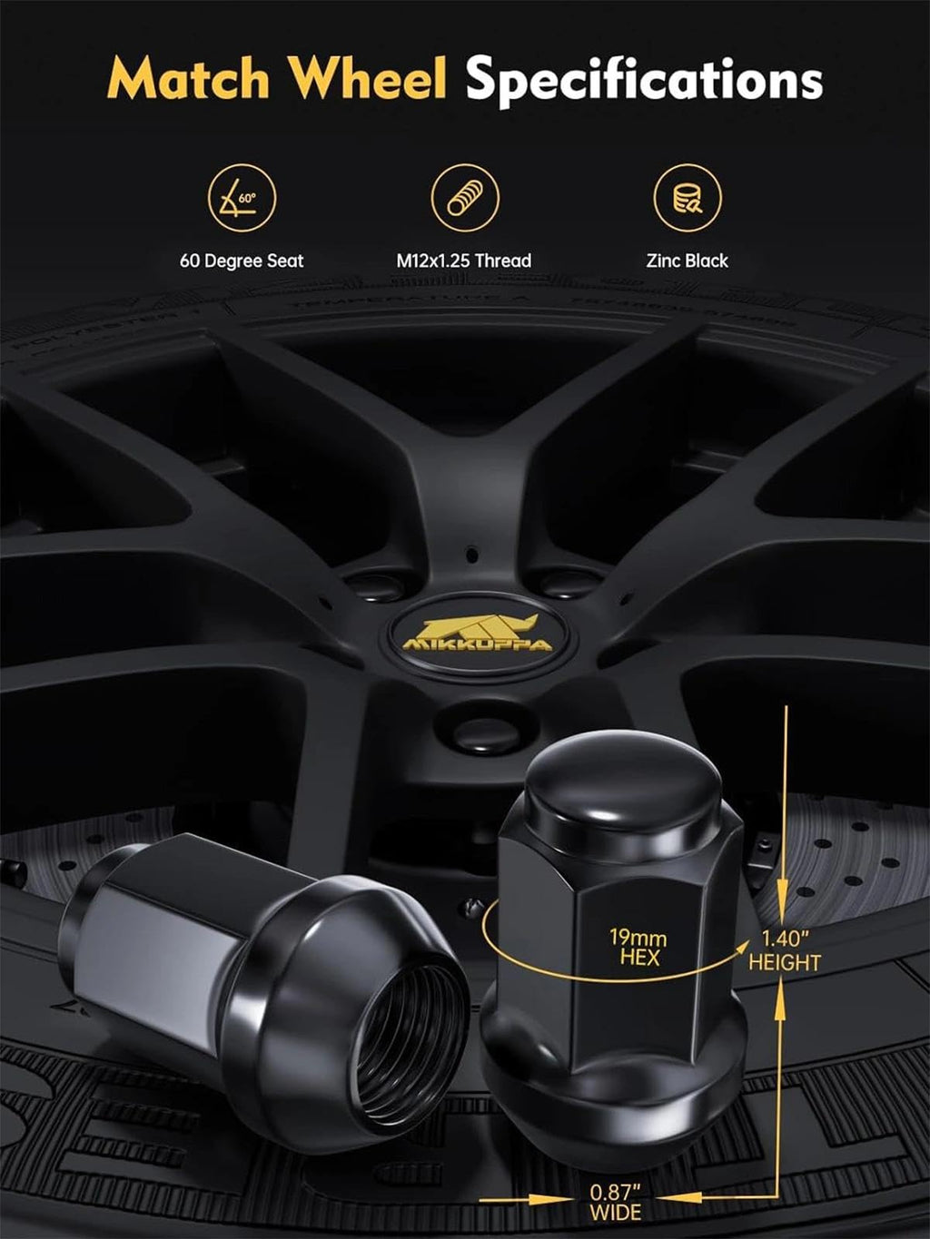 MIKKUPPA M12x1.5 Lug Nuts, Replacement for Ford Honda Aftermarket Wheel