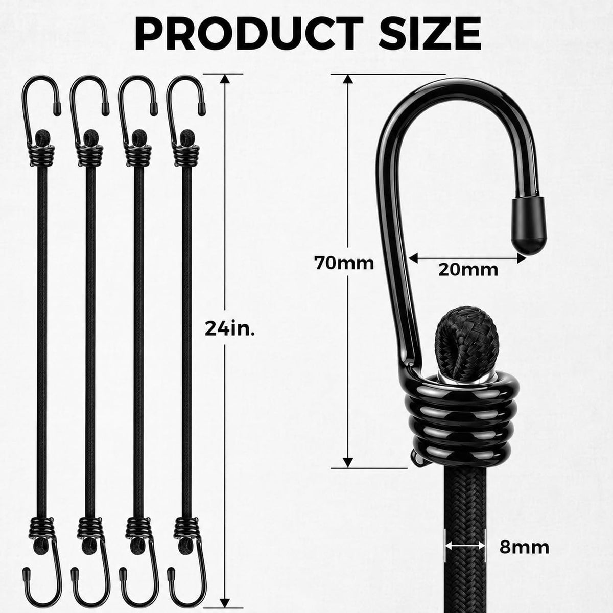 HORUSDY 31-Piece Premium Bungee Cords Assortment Jar, Includes 10”,18”,24”,32”,40” Bungee Cords, 6“ Zip Ties, 8”Canopy/Tarp Ball Ties and Crocodile Mouth Tarp Clips