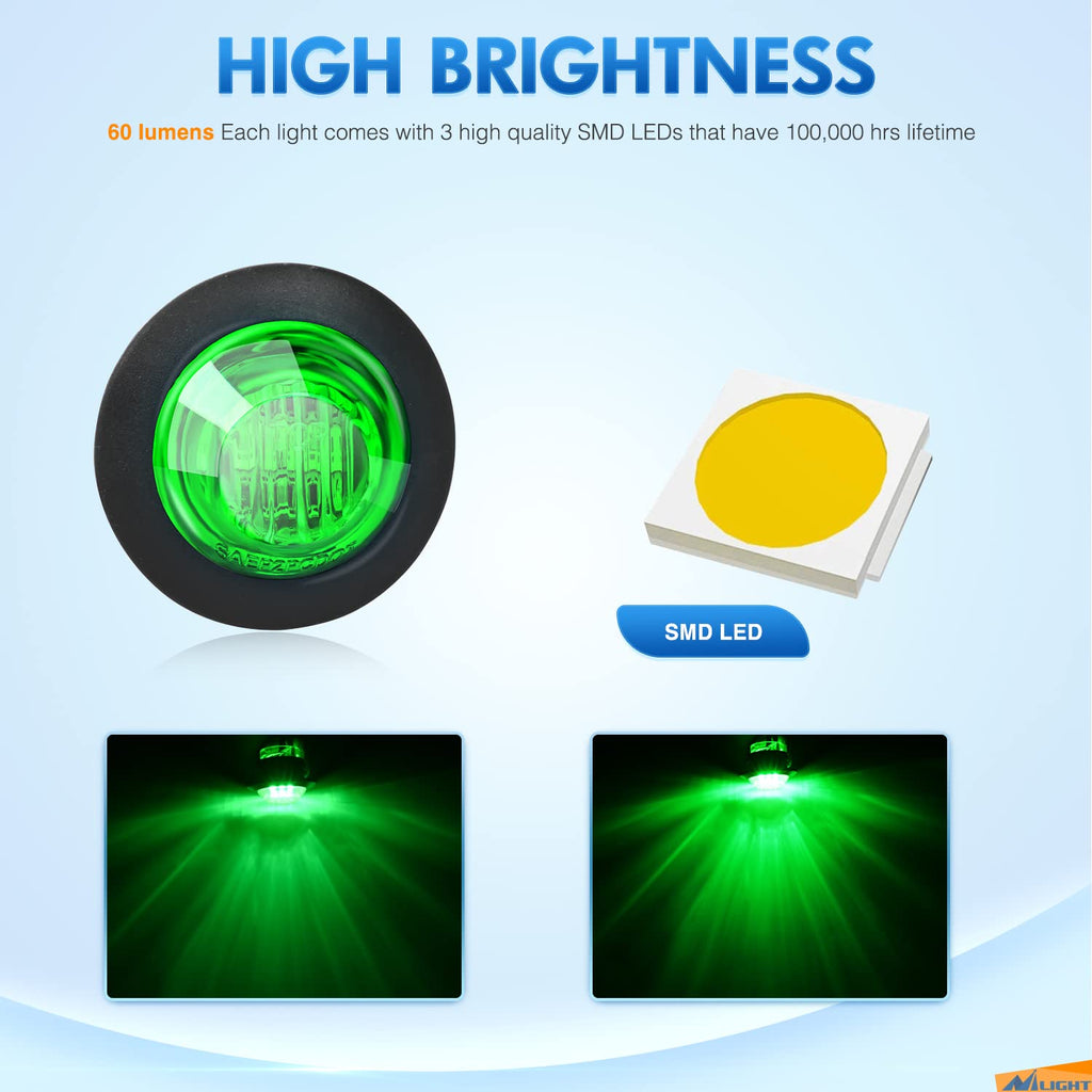 Nilight 3/4" Round LED Clearance Marker Lights, Amber, 10-Pack
