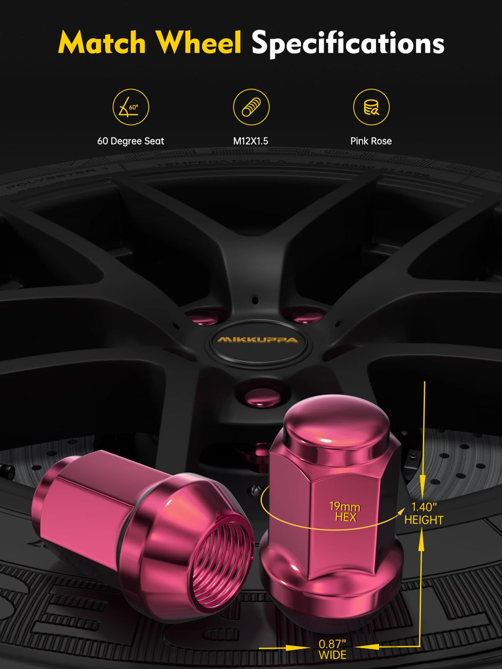 MIKKUPPA M12x1.5 Lug Nuts, Replacement for Ford Honda Aftermarket Wheel