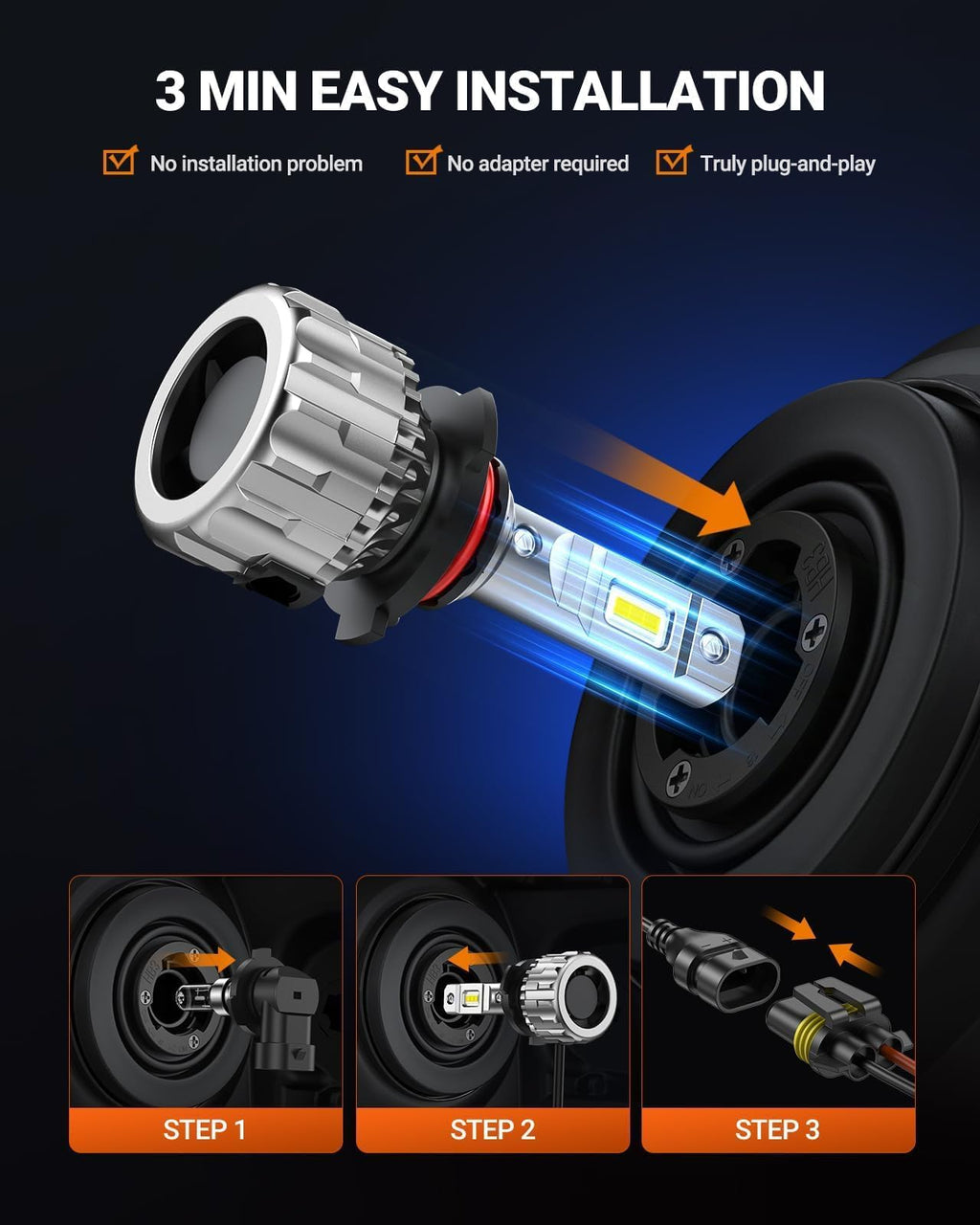 SEALIGHT H13 Bulbs, 70000LM 800% Brighter 6500K Cool White H13 Bulbs with Fan, 70000H Lifespan, IP68 Waterproof, Pack of 2