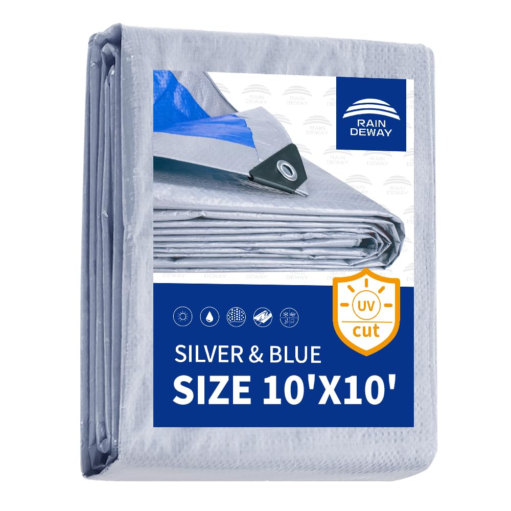RAINDEWAY Tarps 8x10Ft 5.5 Mil Multipurpose Waterproof Poly Tarp Cover