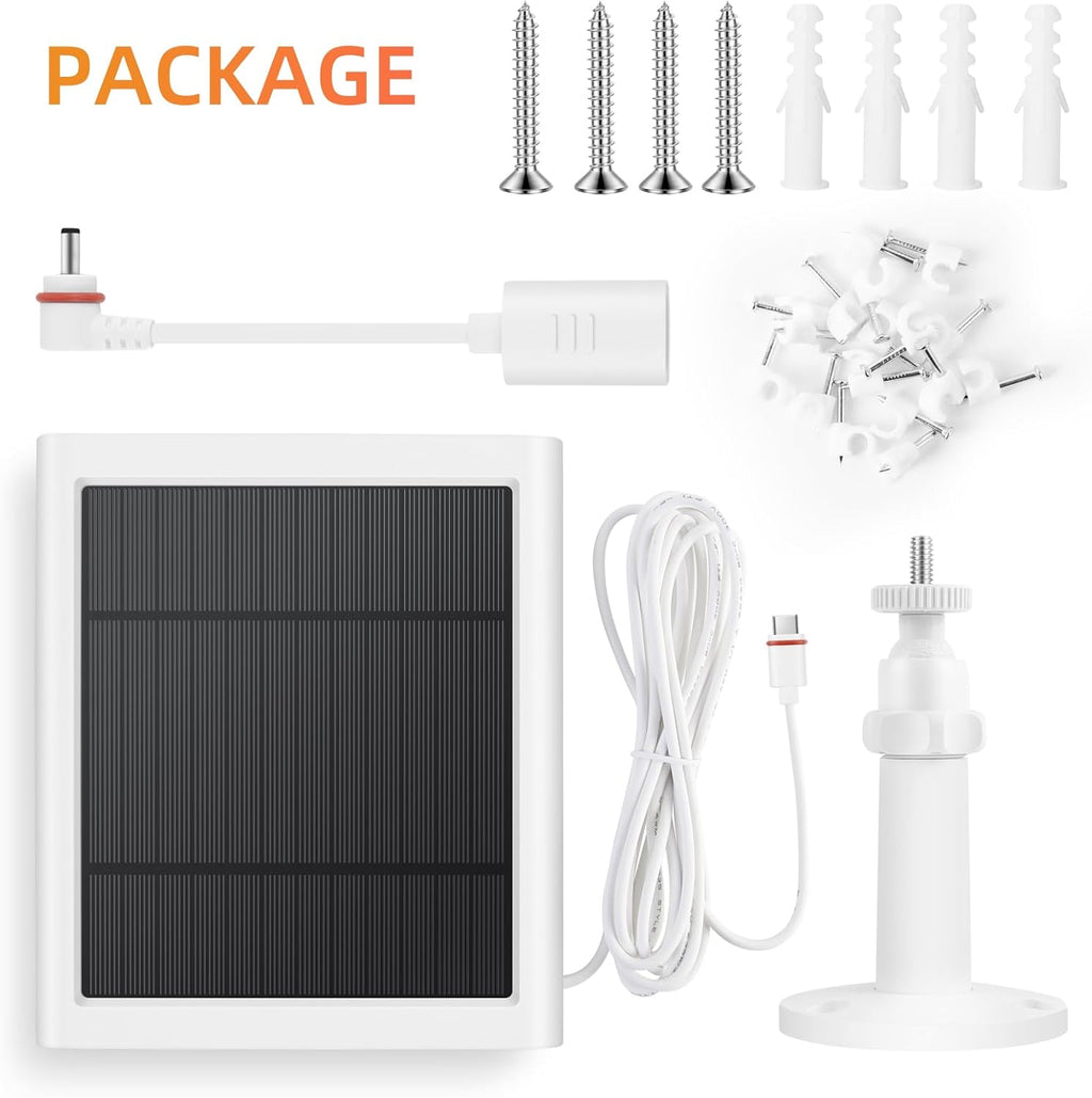 Solar Panel for Ring Camera, 2 Pack 4W Solar Charger with 10FT Cable, USB-C to Barrel Plug Adapter, Compatible with Ring Stick Up Cam Battery/Pro, Spotlight Cam Battery/Plus/Pro, Reolink Argus Pro