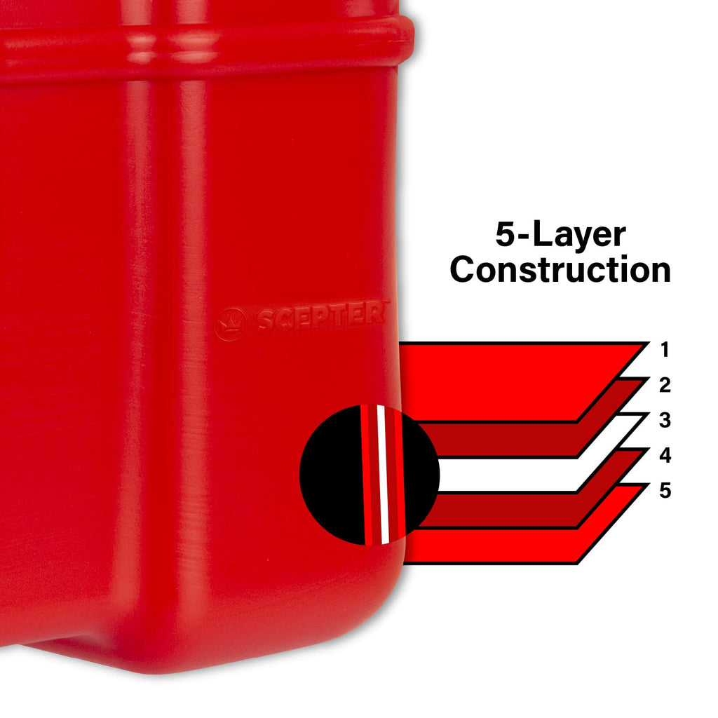 Scepter 5 Gal Gas Can, Spill Proof SmartControl Spout, Spout Extender, Red